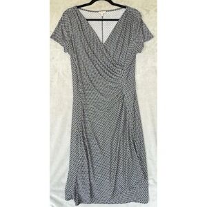 Talbots Faux Wrap Dress Womens Medium Black White Elegant Formal Event Old Money